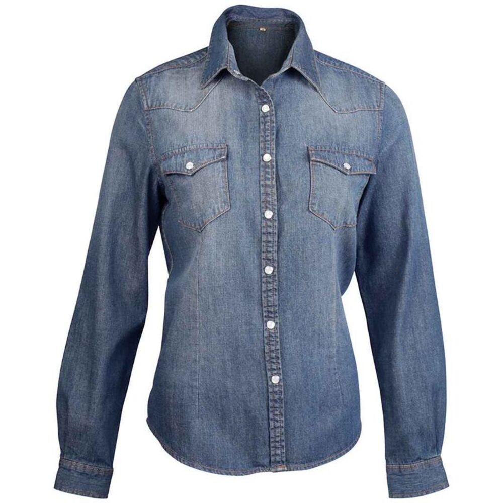 Kariban Womens/Ladies Long-Sleeved Shirt / Blue Jean